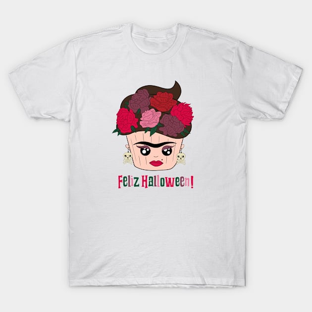 Cute and creepy espanol Halloween Frida  Kahlo cupcake T-Shirt by Cute_but_crazy_designs
